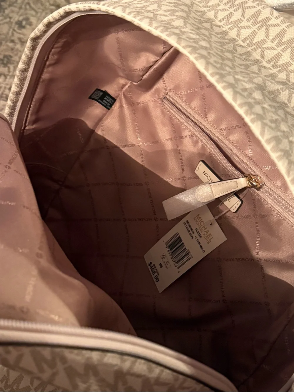 Michael Kors Slater Medium Chain Cream Logo Mini Backpack with Gold Chain